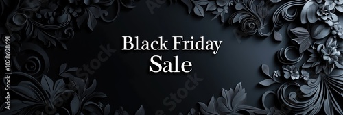 Elegant Black Friday Sale Banner with Chic Black Paper-Cut Lace Borders and Bold Typography