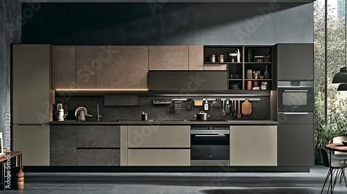 Modern Kitchen Design with Sleek Cabinets and Open Shelving, Minimalist Style for a Functional and Stylish Space