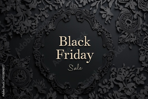 Elegant Black Friday Sale Banner with Chic Black Paper-Cut Lace Borders and Bold Typography