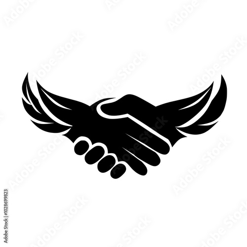 logo of shaking hands with wings, a sign of cooperation, agreement and peace