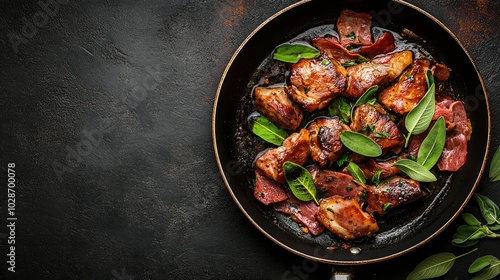Wallpaper Mural Sizzling Meat in a Frying Pan Overhead Shot Torontodigital.ca