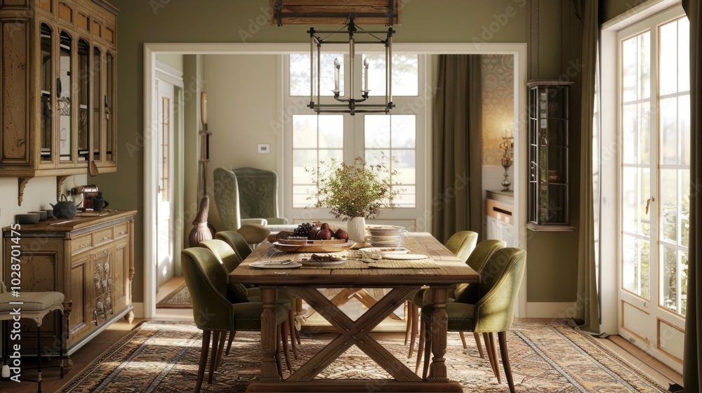 Rustic Dining Room with Wooden Table and Chairs Rustic Dining Room with Wooden Table and Chairs