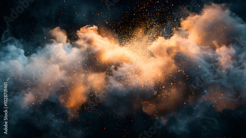 Abstract flying dust and debris dirt cloud explode smoke cloud a soft dust explode cloudy 