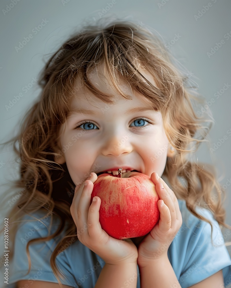 little girl eating apple with a smile. little girl eating apple with a smile.