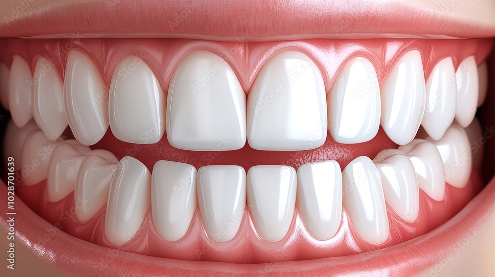 Obraz premium Realistic vector showing an upper row of perfectly clean, white teeth and gums 