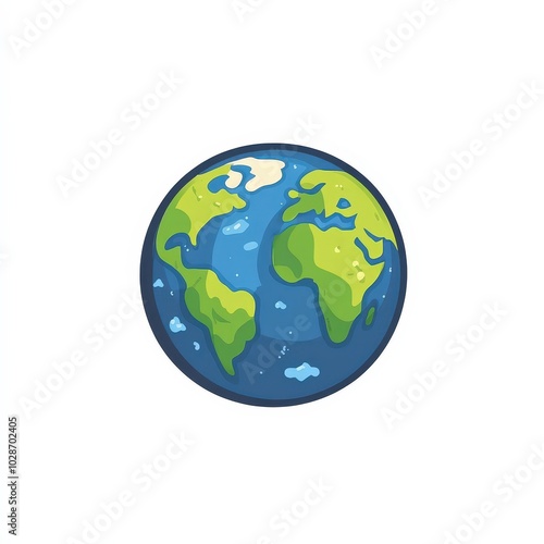 Colorful illustration of Earth, globe with continents and oceans, on a white isolated background.