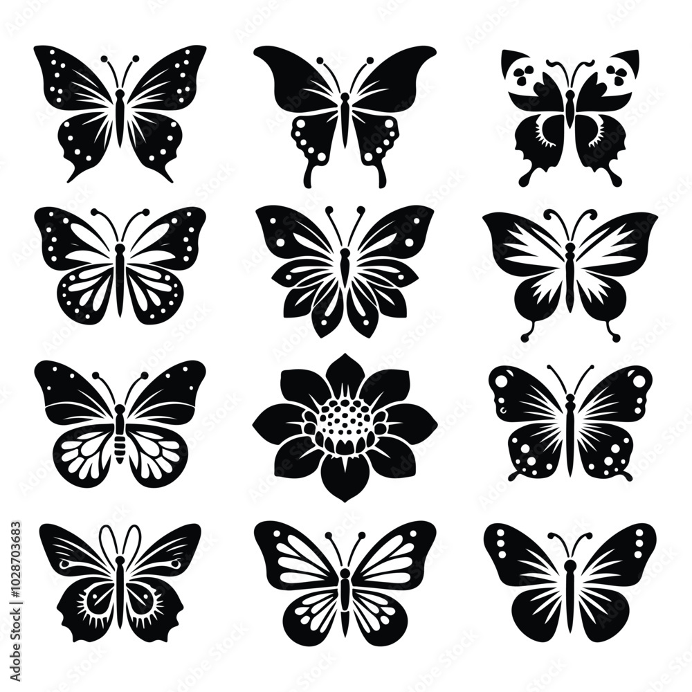 Obraz premium create a sillhouette butterfly victor set icon on white background