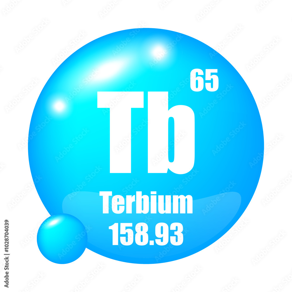 Terbium icon. Tb chemical element. Atomic number 65. Mass 158.93. Blue sphere. Terbium icon. Tb chemical element. Atomic number 65. Mass 158.93. Blue sphere.