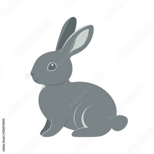 Cute gray rabbit sitting gracefully against a white isolated background.