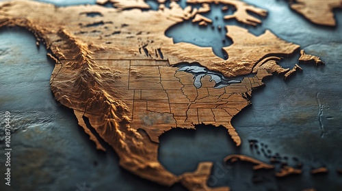 3D Render of North America Map photo