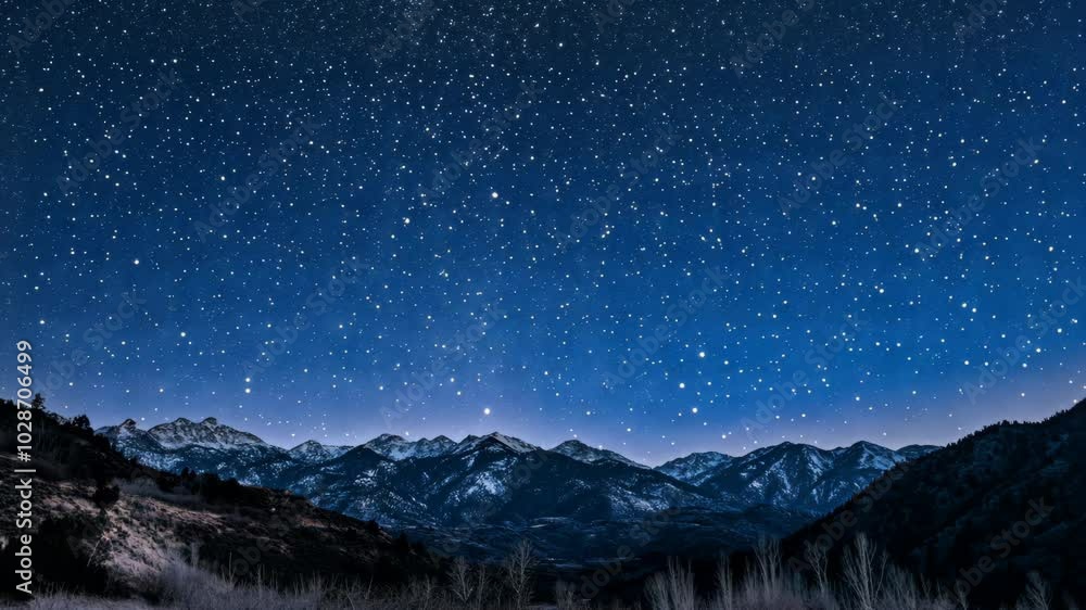 A view of the night sky above the mountains, with a blanket of stars shining brightly A view of the night sky above the mountains, with a blanket of stars shining brightly