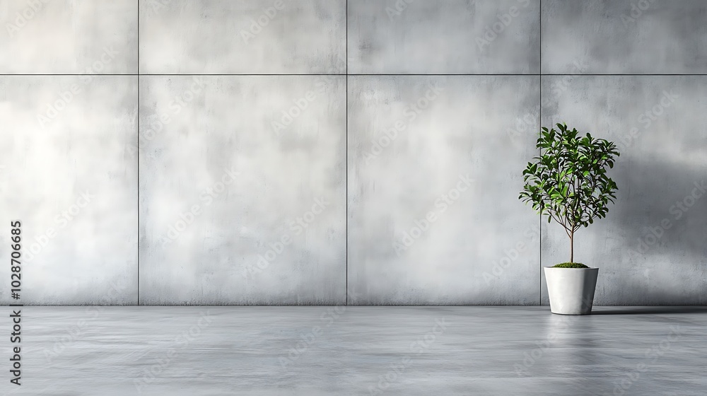 Minimalist Concrete Wall with a Single Plant - Modern Interior Design Minimalist Concrete Wall with a Single Plant - Modern Interior Design