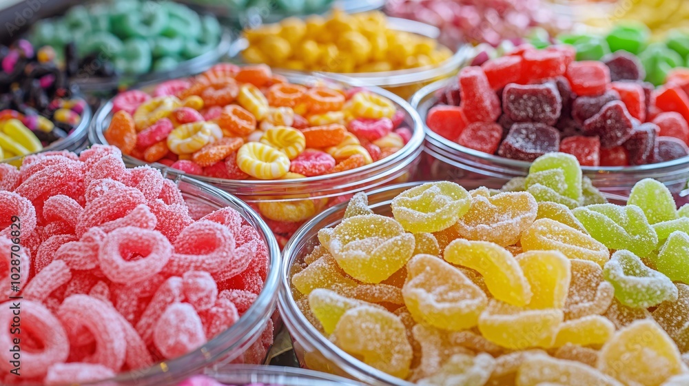 A vibrant assortment of candy delights showcases an enticing mix of shapes and flavors, perfect for satisfying any sweet tooth. A vibrant assortment of candy delights showcases an enticing mix of shapes and flavors, perfect for satisfying any sweet tooth.