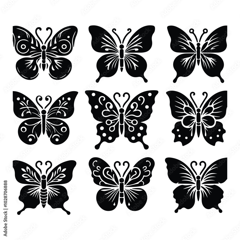 create a sillhouette butterfly victor set icon on white background create a sillhouette butterfly victor set icon on white background
