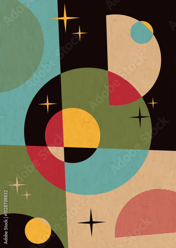 1950s - 1960s Abstract Background, Atomic Age Colors and Style, Space Age Poster Template, Aged Texture Pattern