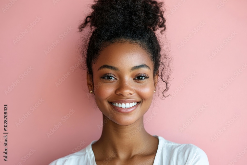 Black woman smiling in a studio, Generative AI Black woman smiling in a studio, Generative AI