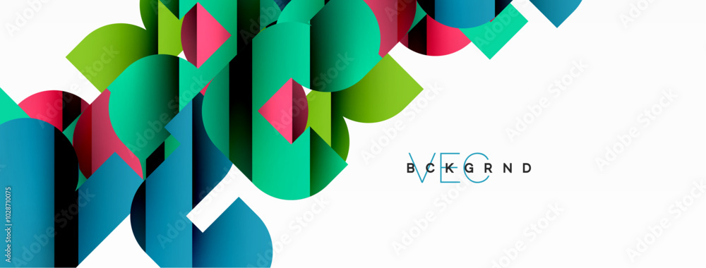 Colorful curve geometric shapes on white Colorful curve geometric shapes on white
