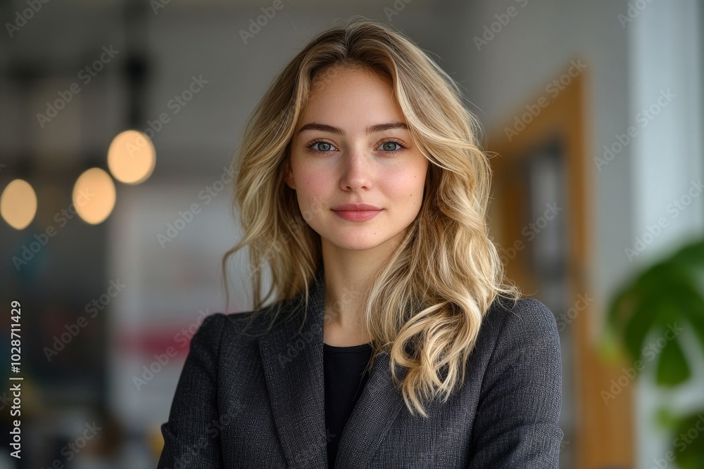 Portrait of a professional woman in a suit. Business woman standing in an office, Generative AI