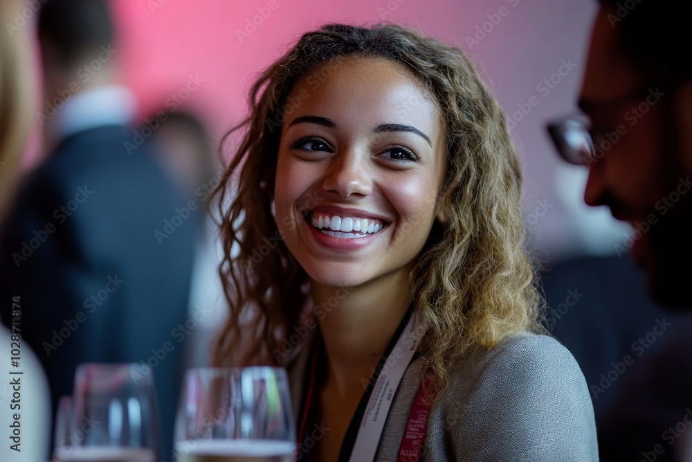 Business professionals interacting and laughing during a lively corporate event, Generative AI Business professionals interacting and laughing during a lively corporate event, Generative AI