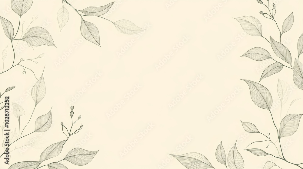A beige background with a border of grey-green leaves. A beige background with a border of grey-green leaves.