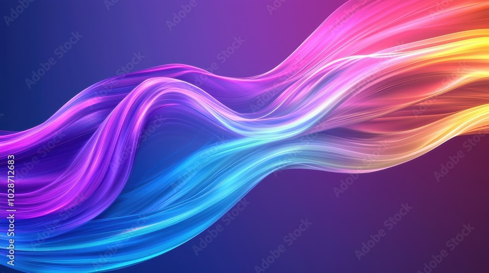 Fototapeta premium Abstract wave of multicolored light flow on dark background