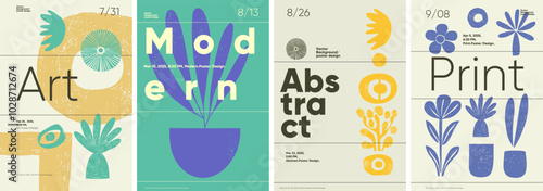 Modern typography poster with abstract, retro vector shapes. Perfect for banners, festival posters, or minimalist cover designs in Brutalist art style.