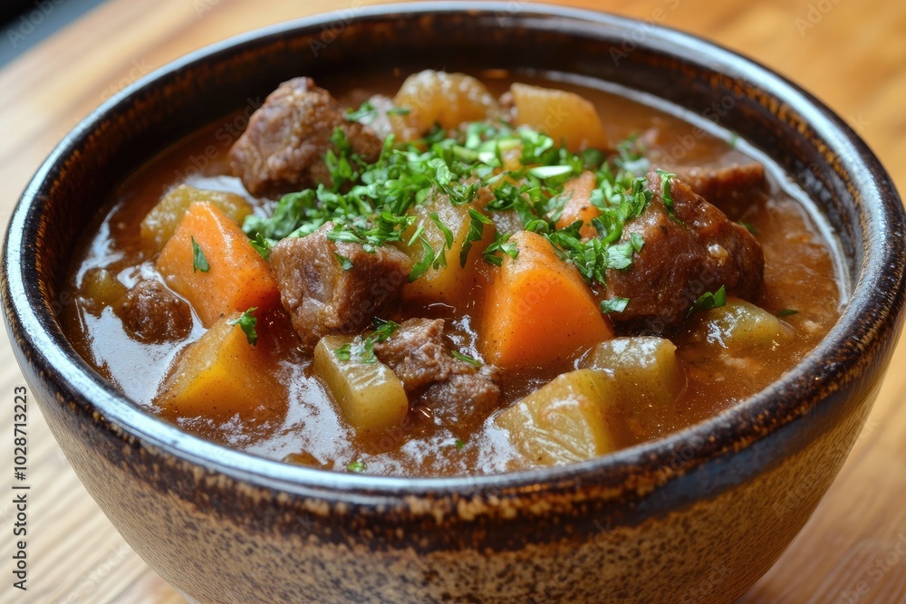 A bowl of hearty beef stew with carrots and potatoes. Perfect for illustrating a cozy winter meal or comforting food. A bowl of hearty beef stew with carrots and potatoes. Perfect for illustrating a cozy winter meal or comforting food.