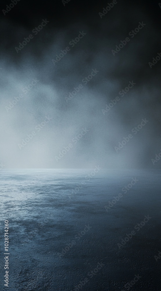 A dark black and white space with an empty floor, foggy in a cinematic and minimalist style A dark black and white space with an empty floor, foggy in a cinematic and minimalist style