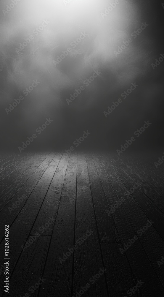 A dark black and white space with an empty floor, foggy in a cinematic and minimalist style A dark black and white space with an empty floor, foggy in a cinematic and minimalist style