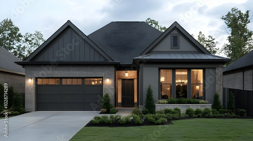 Wallpaper Mural Modern home exterior with landscaped yard and garage. Torontodigital.ca