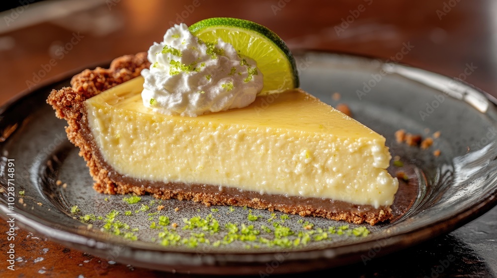 Slice of key lime pie on a plate. Perfect for illustrating articles on desserts, summer treats, or food photography. Slice of key lime pie on a plate. Perfect for illustrating articles on desserts, summer treats, or food photography.