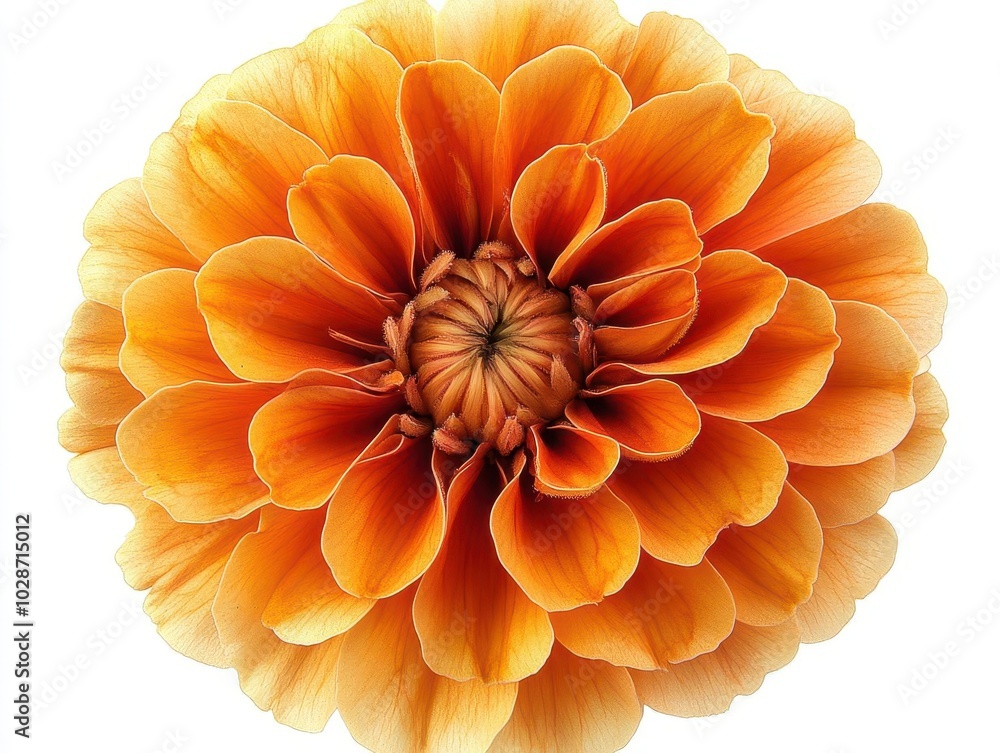 top view of a vibrant marigold flower fully bloomed, showcasing intricate petals and rich colors against a transparent background. the delicate details evoke a sense of beauty and nature's artistry top view of a vibrant marigold flower fully bloomed, showcasing intricate petals and rich colors against a transparent background. the delicate details evoke a sense of beauty and nature's artistry