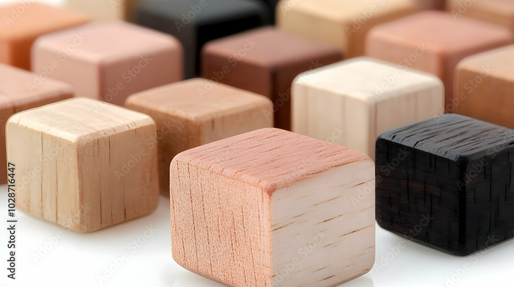 A collection of wooden cubes in various colors and sizes. A collection of wooden cubes in various colors and sizes.
