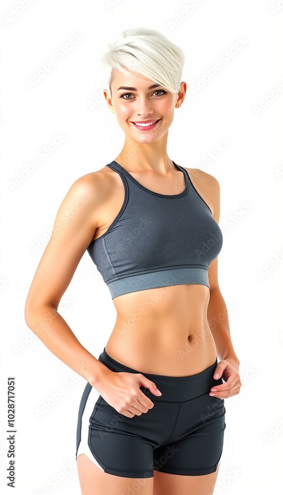 Athletic woman posing confidently in activewear against a white background Athletic woman posing confidently in activewear against a white background