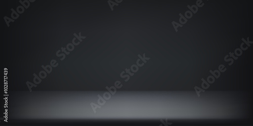 Empty black studio background. Dark studio background. Abstract studio room platform design. Space for selling products on the website. Vector illustration.