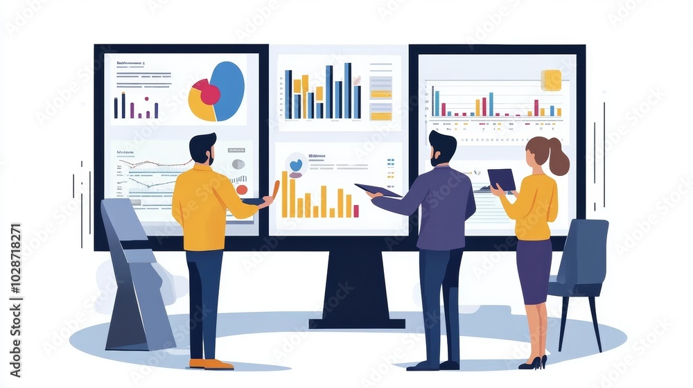 Vector illustration of office people: Exploring digital marketing strategies with sleek flat design Vector illustration of office people: Exploring digital marketing strategies with sleek flat design