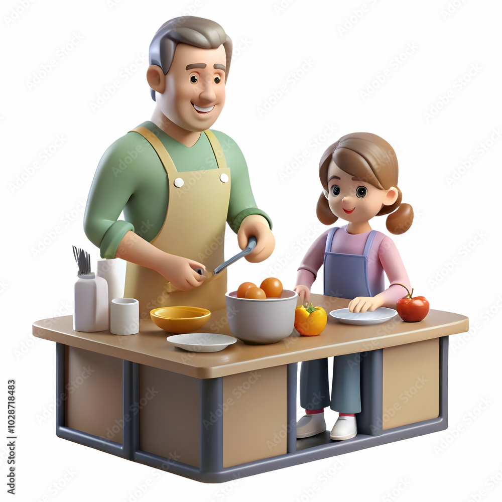 Father and Daughter Cooking Breakfast Together in a Glossy Kitchen Background with Copy Space for Promotional Text - A Bright and Cheerful Family Scene Father and Daughter Cooking Breakfast Together in a Glossy Kitchen Background with Copy Space for Promotional Text - A Bright and Cheerful Family Scene