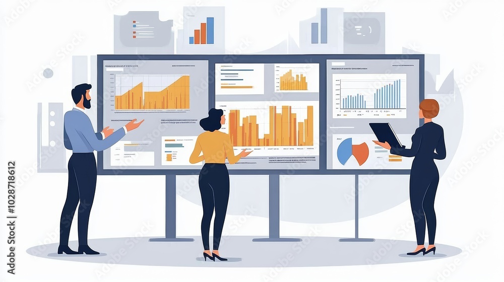 Vector illustration of office people: Developing innovative business solutions in a modern flat design style Vector illustration of office people: Developing innovative business solutions in a modern flat design style