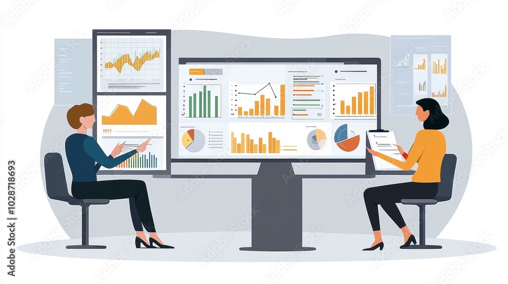 Vector illustration of office people: Focusing on digital marketing and content management Vector illustration of office people: Focusing on digital marketing and content management