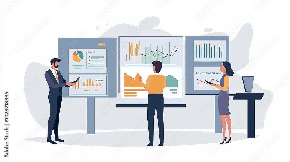 Vector illustration of office people: Planning digital strategies and optimizing content creation Vector illustration of office people: Planning digital strategies and optimizing content creation