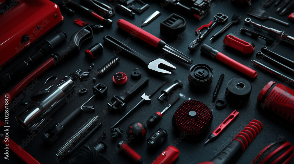 A close-up of a diverse set of automotive tools and car parts, artistically arranged on a dark background, emphasizing the complexity and precision involved in vehicle maintenance. A close-up of a diverse set of automotive tools and car parts, artistically arranged on a dark background, emphasizing the complexity and precision involved in vehicle maintenance.