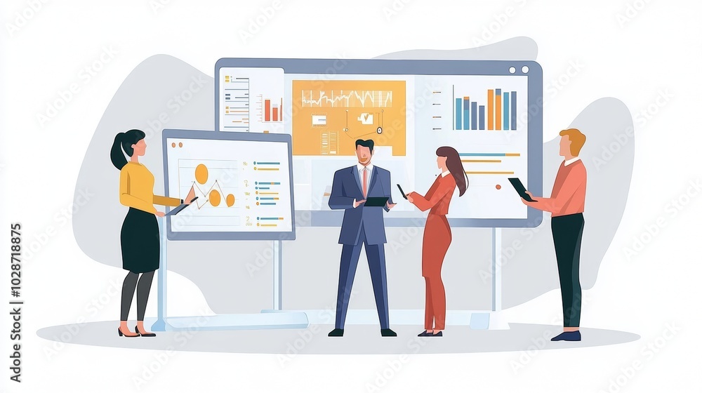 Vector illustration of office people: Focusing on digital marketing and content management Vector illustration of office people: Focusing on digital marketing and content management