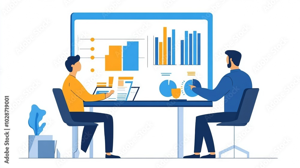 Vector illustration of office people: Planning digital strategies and optimizing content creation Vector illustration of office people: Planning digital strategies and optimizing content creation