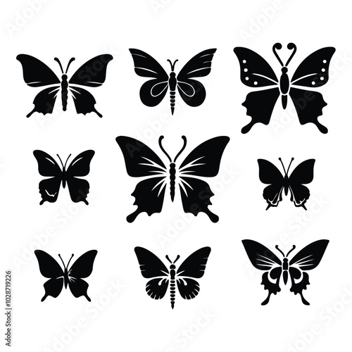 create a sillhouette butterfly victor set icon on white background