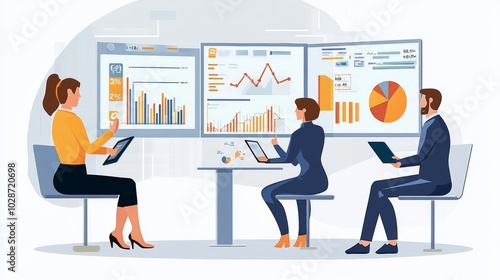 Vector illustration of office people: Integrating digital marketing with creative content strategies