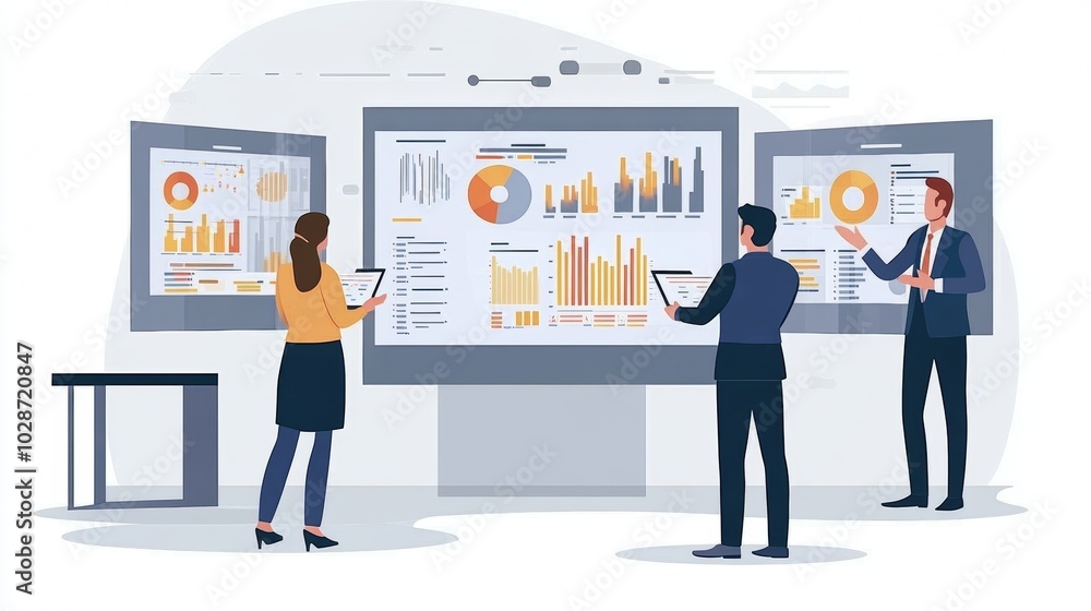 Vector illustration of office people: Building collaborative content strategies and analyzing business growth
Vector illustration of office people: Building collaborative content strategies and analyzing business growth