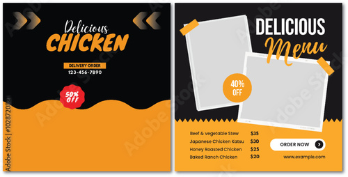 Orange Modern Delicious Chicken For Social Media Post, Social Media Template