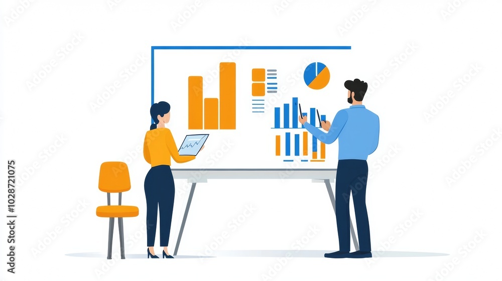 Vector illustration of office people: Analyzing data and executing forward-thinking digital strategies Vector illustration of office people: Analyzing data and executing forward-thinking digital strategies