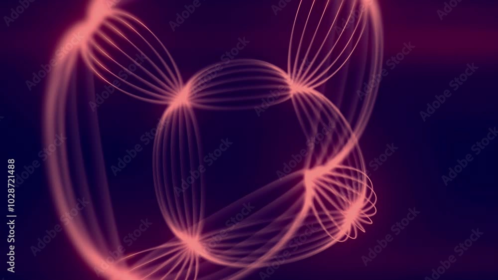 Abstract digital seamless loop animation of a geometric figure with smooth oval shapes created from thin lines glowing with soft orange light on a dark blue background. 3d rendering 4K Abstract digital seamless loop animation of a geometric figure with smooth oval shapes created from thin lines glowing with soft orange light on a dark blue background. 3d rendering 4K