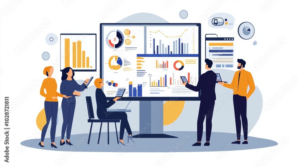 Vector illustration of office people: Enhancing digital marketing strategies with targeted content management Vector illustration of office people: Enhancing digital marketing strategies with targeted content management